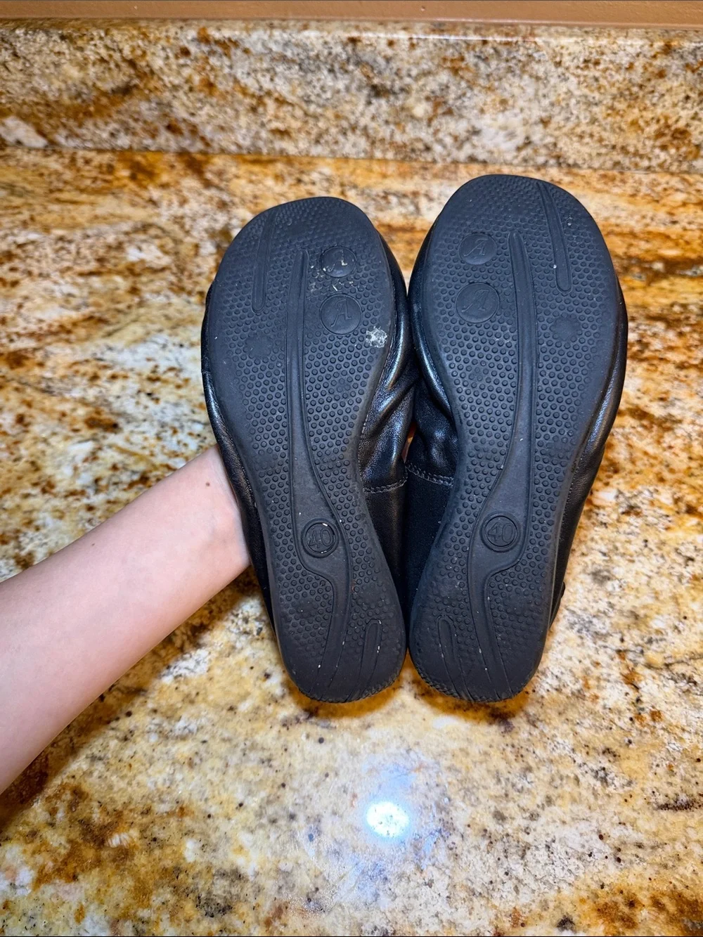 Tory Burch Black Leather Logo Ballet Flats